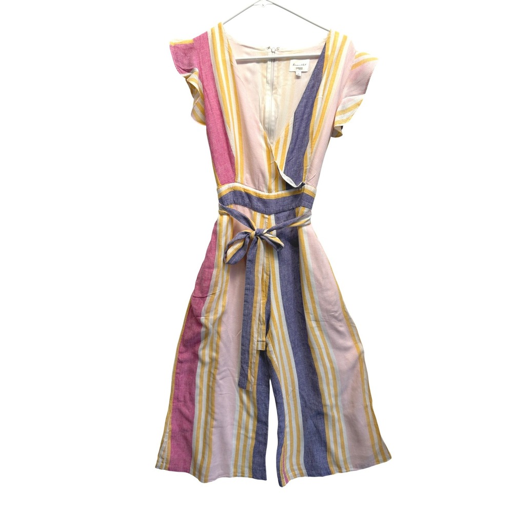 Line & Dot Jumpsuit Striped Ruffle Sleeve Size L Multi Color Women Resort